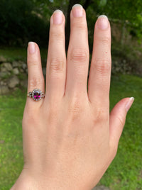 Victorian Rhodolite Garnet and Diamond Trefoil Motif Ring