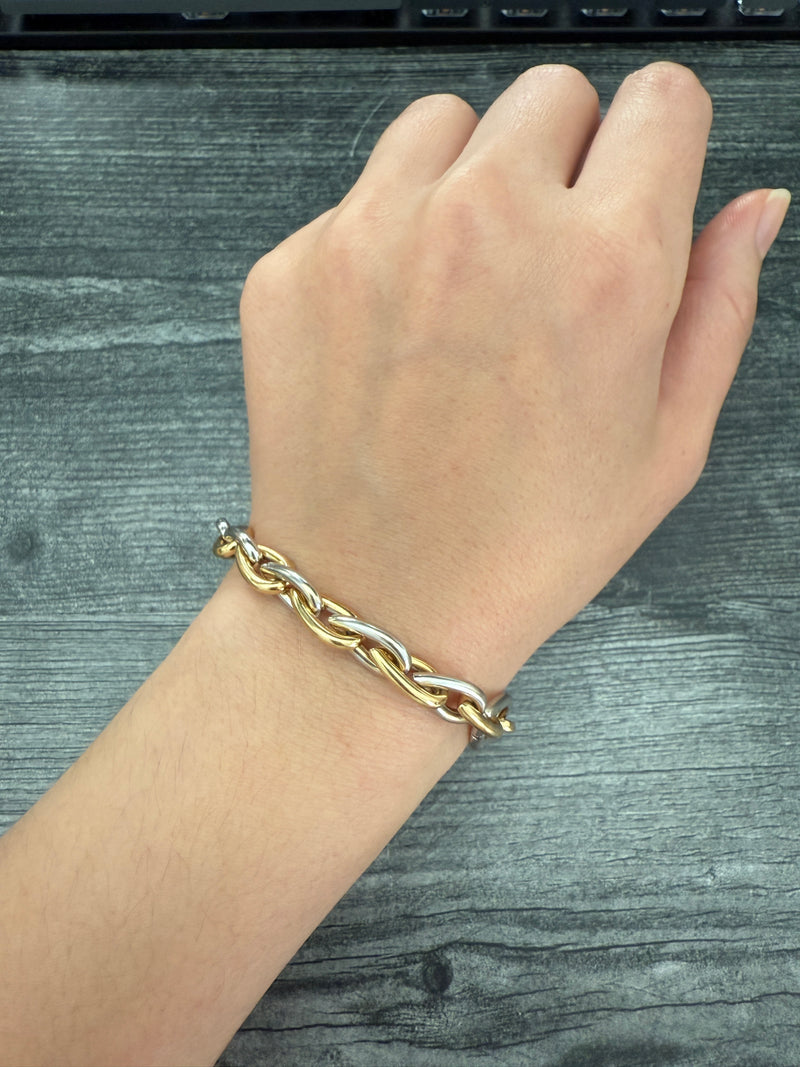 Vintage 18K Bicolor Gold Teardrop Link Bracelet
