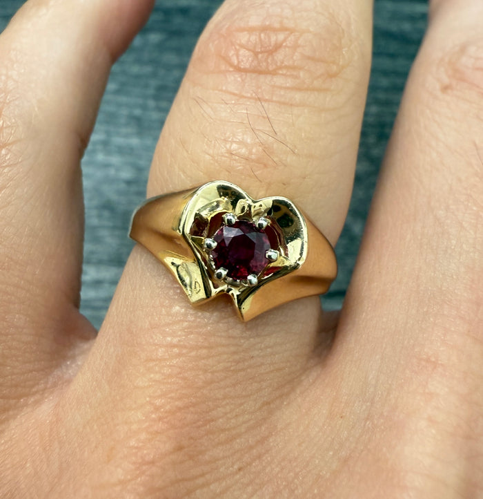 Vintage Ruby and 14K Gold Ruby Heart Ring