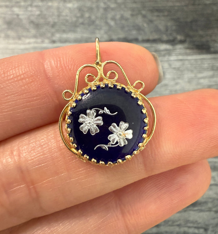 Vintage Ceramic and 14K Gold Flower Charm