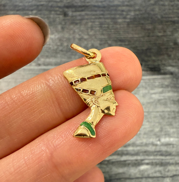 Vintage Enamel and 18K Gold Queen Nefertiti Charm