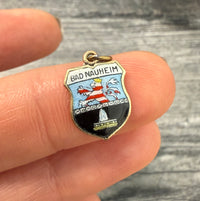 Vintage Enamel and 8K Gold Shield "BAD NAUHEIM" German City Charm