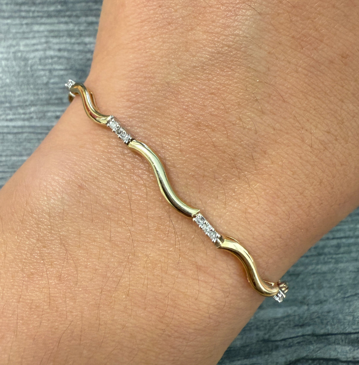 Vintage Diamond and 14K Gold Wave Bracelet
