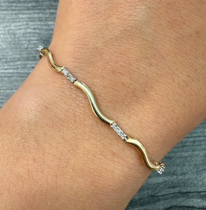 Vintage Diamond and 14K Gold Wave Bracelet