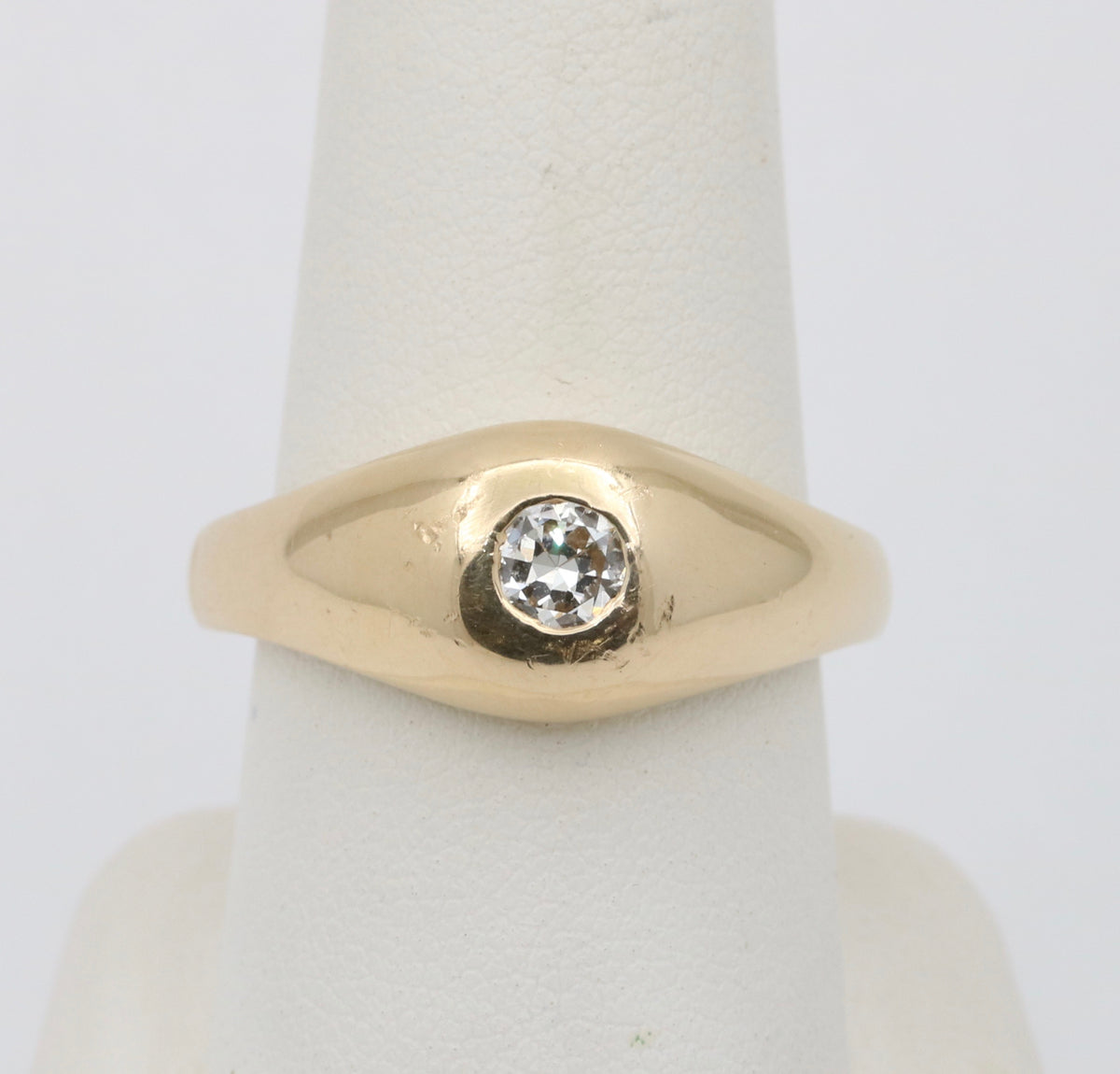 Vintage Diamond and 14K Gold Flush Set Dome Ring, Size 12