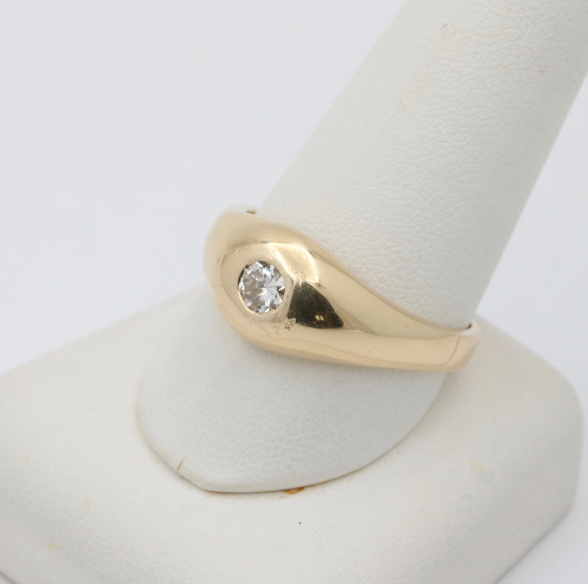 Vintage Diamond and 14K Gold Flush Set Dome Ring, Size 12