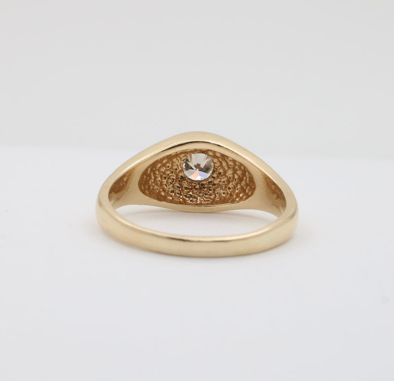 Vintage Diamond and 14K Gold Flush Set Dome Ring, Size 12
