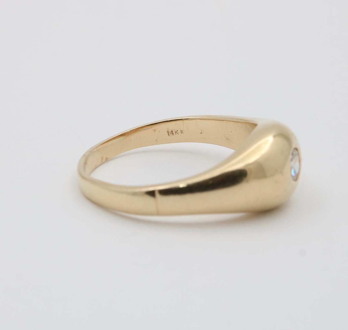 Vintage Diamond and 14K Gold Flush Set Dome Ring, Size 12