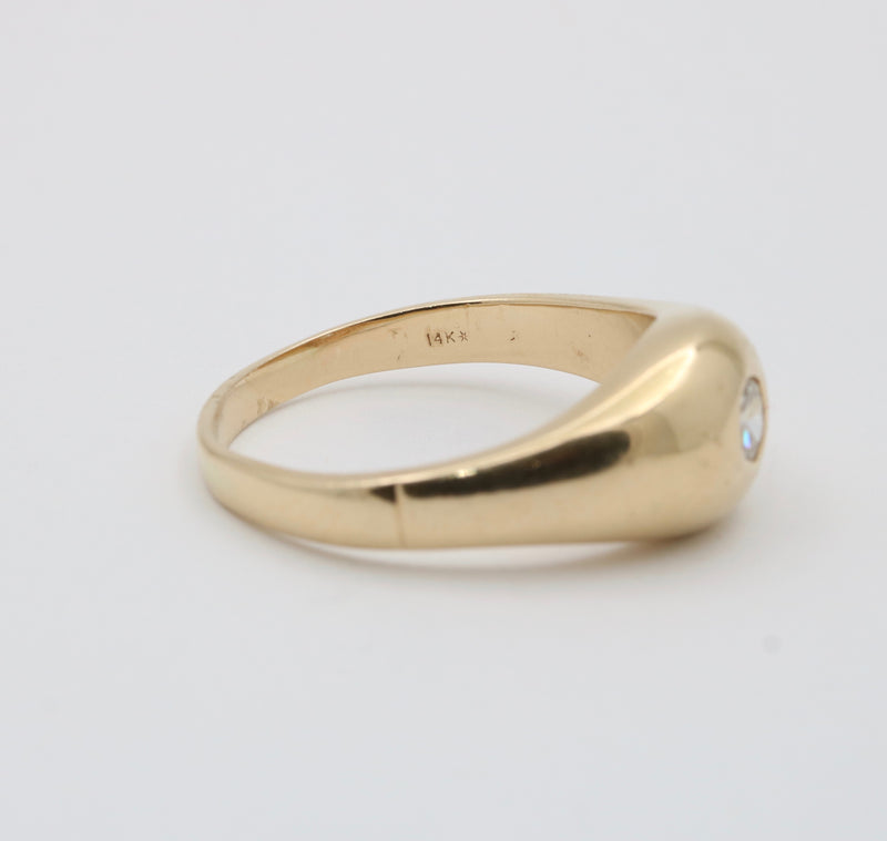 Vintage Diamond and 14K Gold Flush Set Dome Ring, Size 12