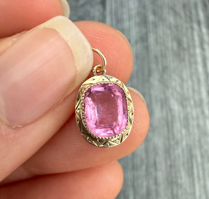Victorian Pink Stone and 10K Gold Charm (S)