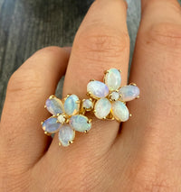 Large Opal Flower and 14K Gold Bypass Ring