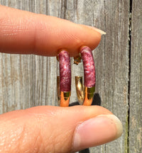 Purple Enamel and 18K Gold Hoop Earrings