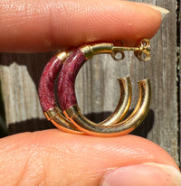 Purple Enamel and 18K Gold Hoop Earrings