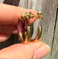 Purple Enamel and 18K Gold Hoop Earrings