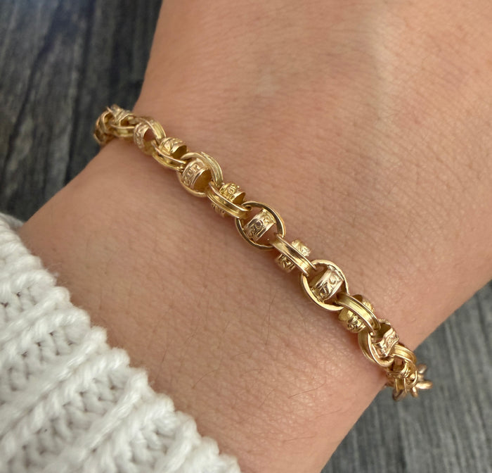 Vintage 10K Gold Interlocking Link Bracelet, 7" Long