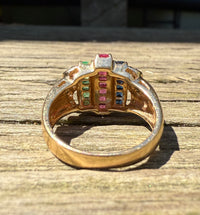 Vintage Ruby, Sapphire, Emerald, and Diamond Dome Ring