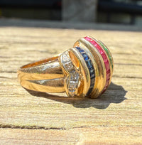 Vintage Ruby, Sapphire, Emerald, and Diamond Dome Ring