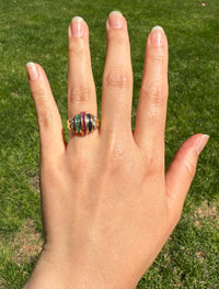 Vintage Ruby, Sapphire, Emerald, and Diamond Dome Ring