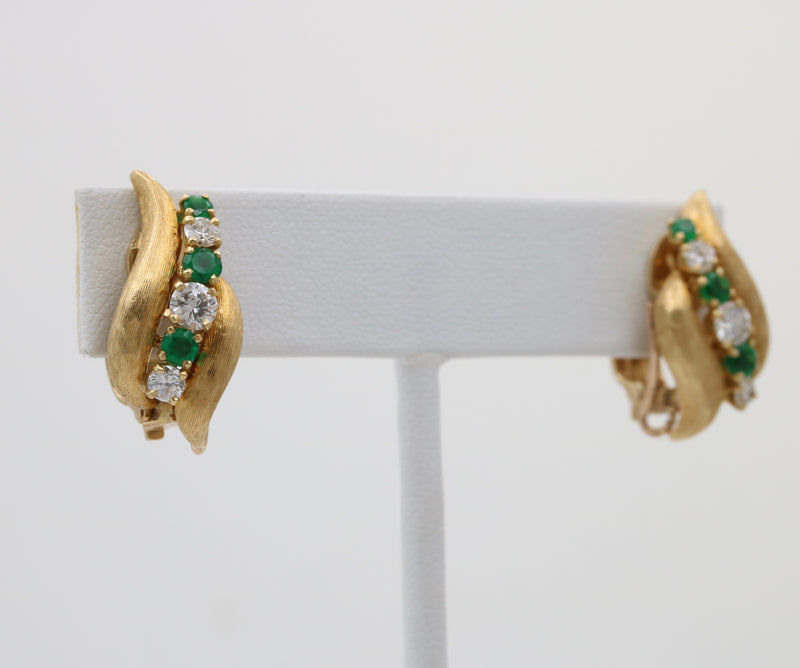 Vintage Diamond and Emerald Swirl Earrings