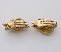 Vintage Diamond and Emerald Swirl Earrings