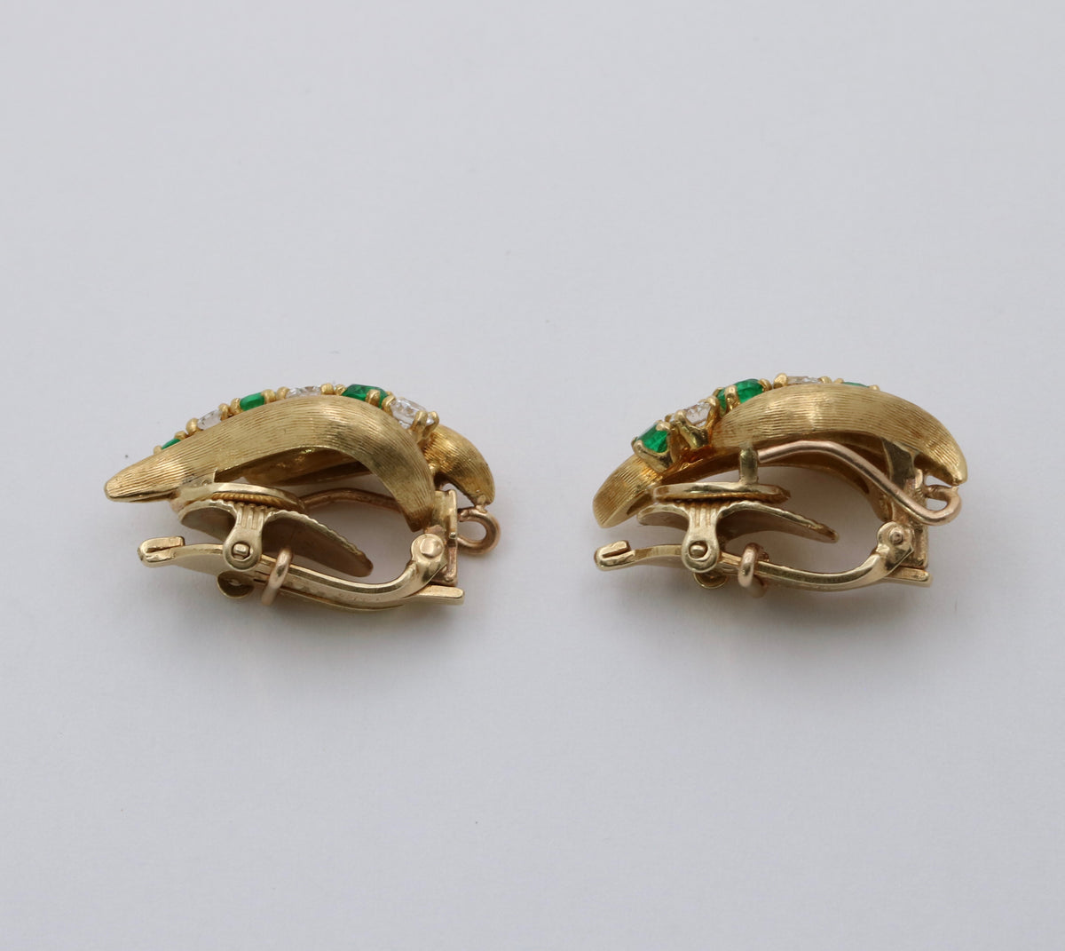 Vintage Diamond and Emerald Swirl Earrings
