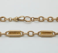 Victorian 15K Gold Spiral Trombone Link Watch Chain, 14.5” Long