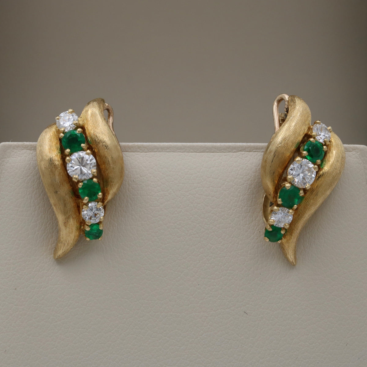 Vintage Diamond and Emerald Swirl Earrings