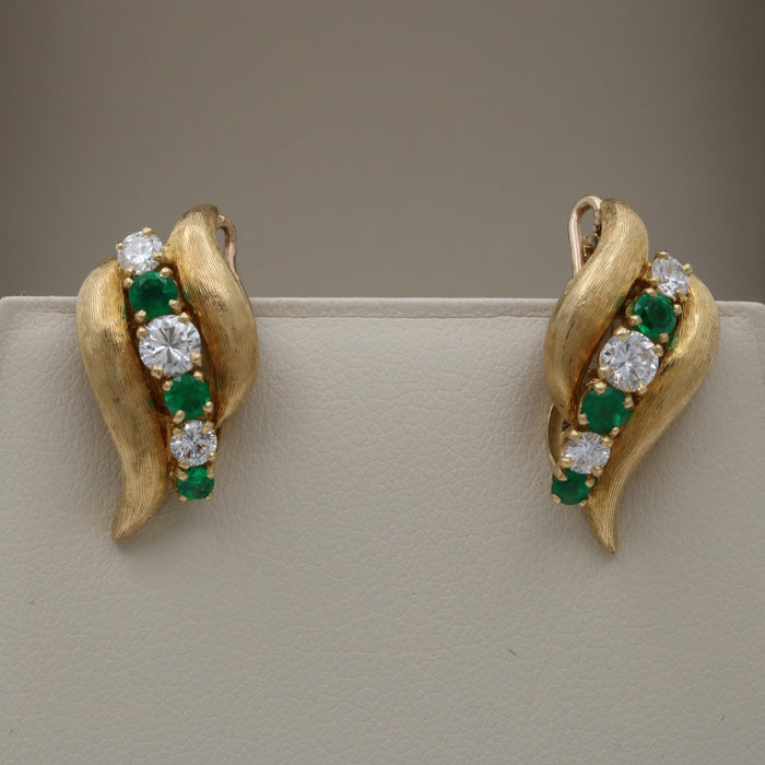 Vintage Diamond and Emerald Swirl Earrings