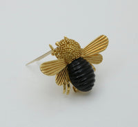 Carved Onyx and 18K Gold Bumble Bee Clip Brooch