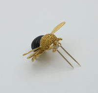 Carved Onyx and 18K Gold Bumble Bee Clip Brooch
