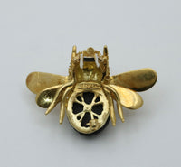 Carved Onyx and 18K Gold Bumble Bee Clip Brooch