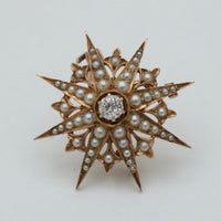 Victorian Diamond and Pearl Starburst Pin, Pendant