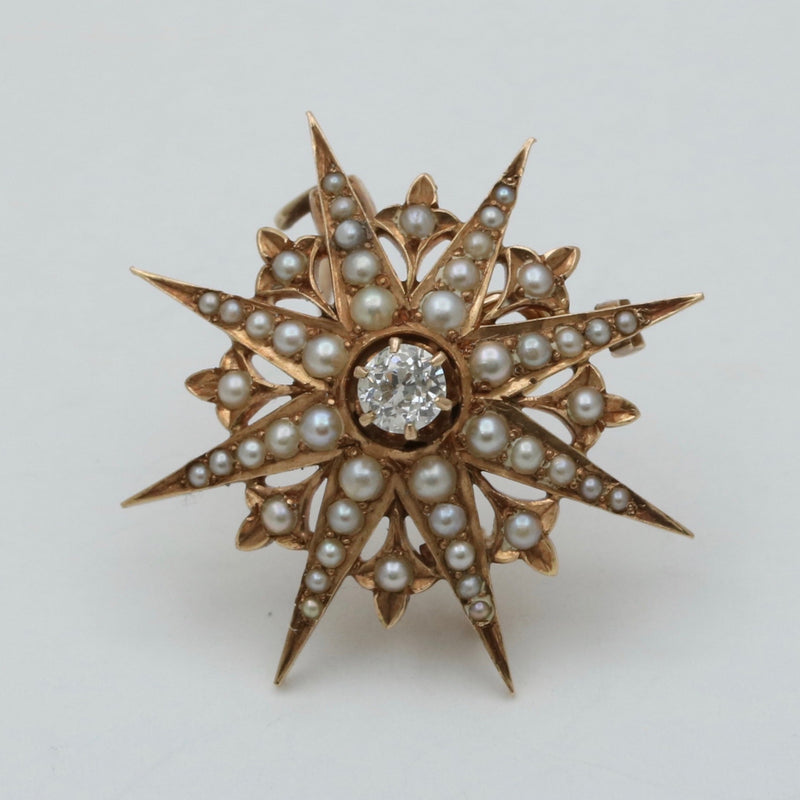 Victorian Diamond and Pearl Starburst Pin, Pendant