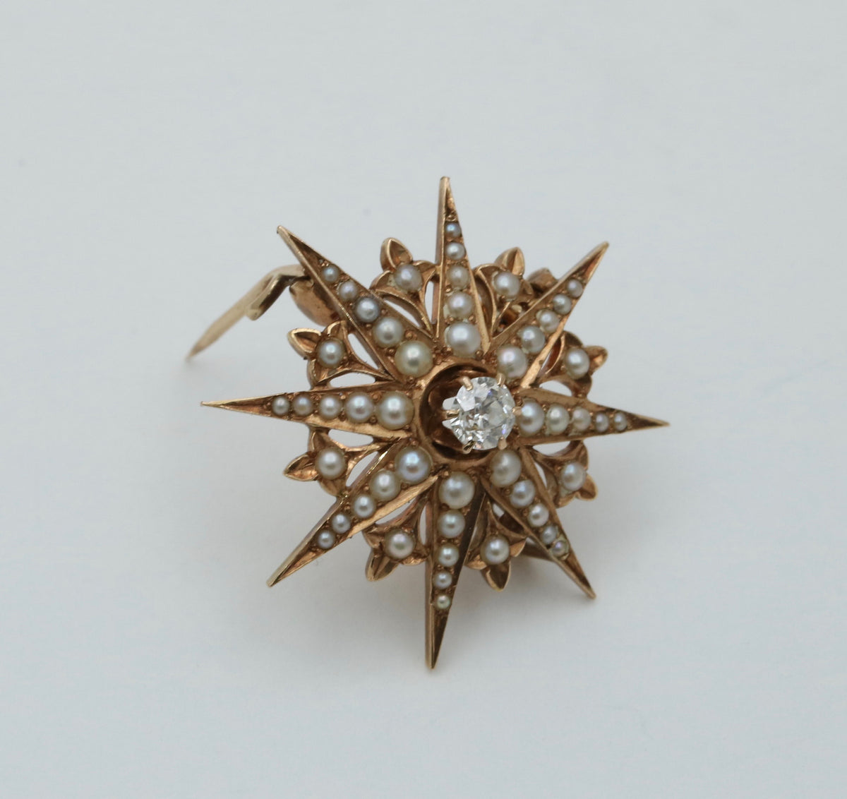 Victorian Diamond and Pearl Starburst Pin, Pendant