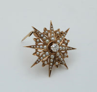 Victorian Diamond and Pearl Starburst Pin, Pendant