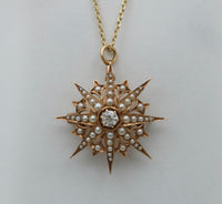 Victorian Diamond and Pearl Starburst Pin, Pendant