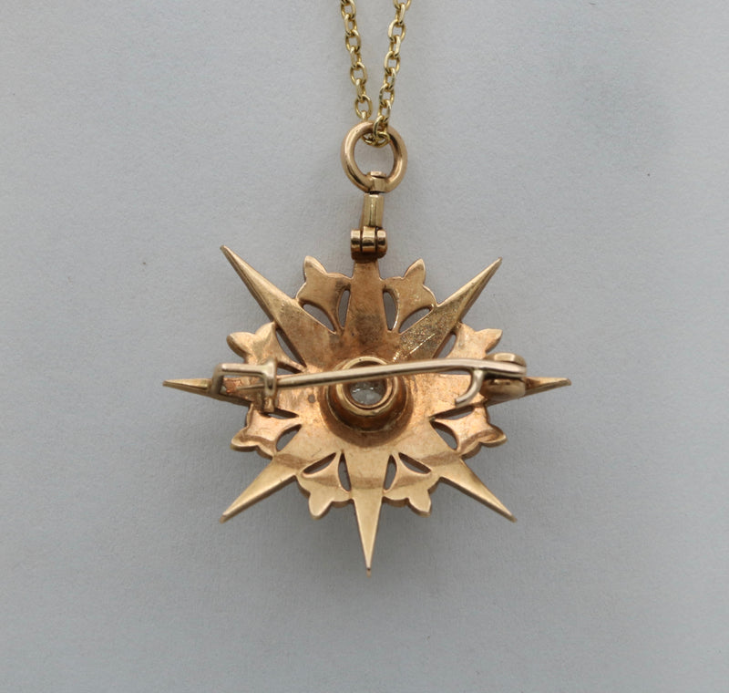 Victorian Diamond and Pearl Starburst Pin, Pendant