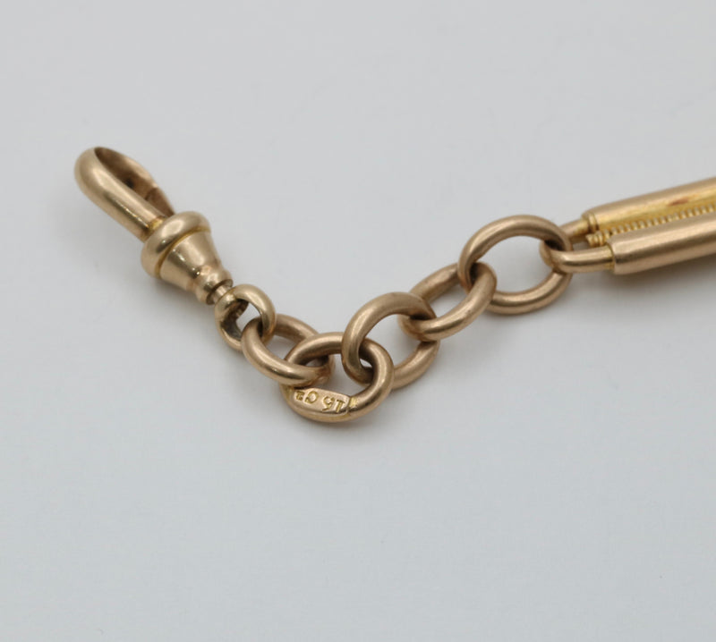 Victorian 15K Gold Spiral Trombone Link Watch Chain, 14.5” Long