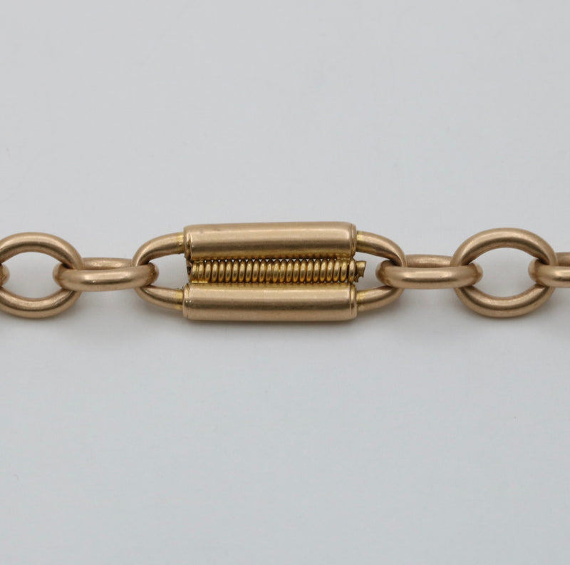 Victorian 15K Gold Spiral Trombone Link Watch Chain, 14.5” Long