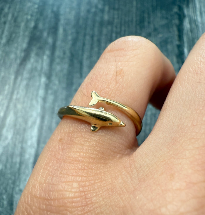 Small 14K Gold Dolphin Bypass Ring