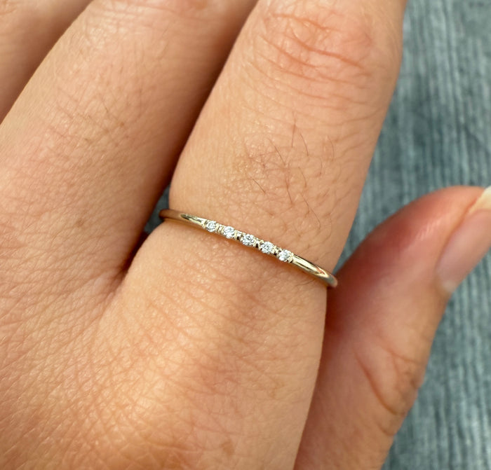 Five Stone Diamond and 14K Gold Band, Stacking Ring