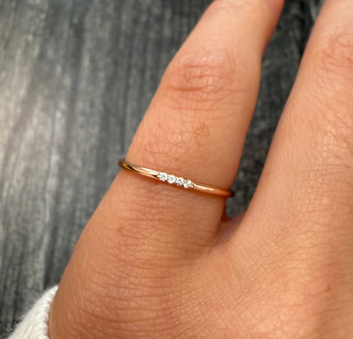 Four Stone Diamond and 14K Rose Gold Band, Stacking Ring