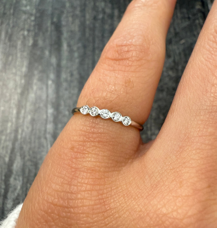 Five Stone Diamond and 14K Gold Band, Stacking Ring
