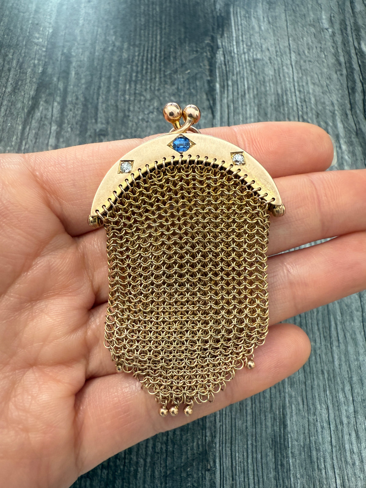 Art Deco Diamond and Sapphire Mesh Coin Purse