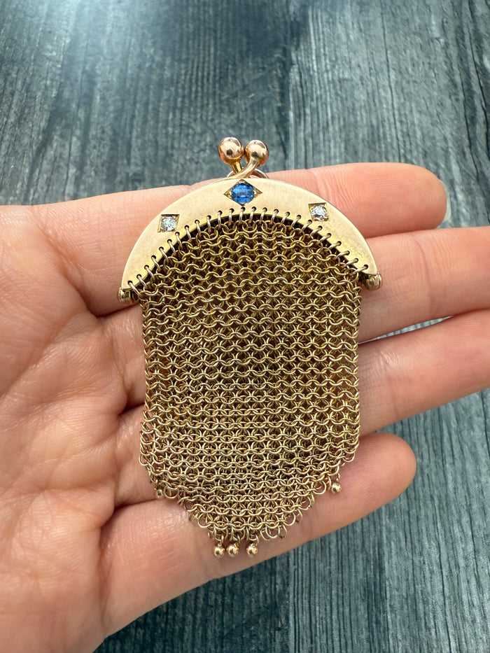 Art Deco Diamond and Sapphire Mesh Coin Purse