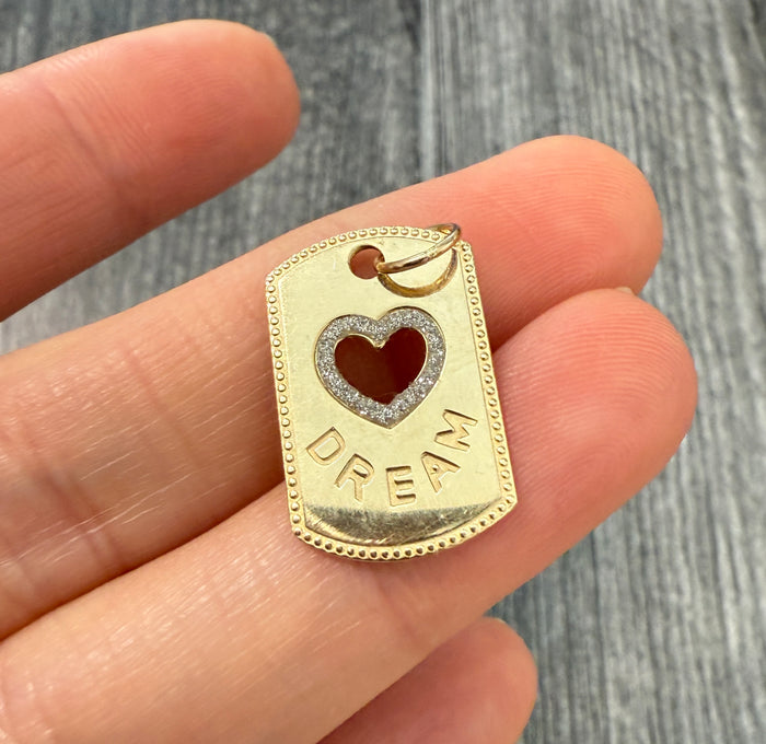 Diamond Heart Tag 14K Gold "DREAM" Charm
