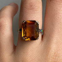 Art Deco Citrine and Enamel 14K Gold Ring