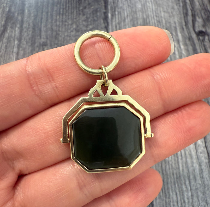 Antique Jade and 14K Gold Spinner Pendant, Watch Fob