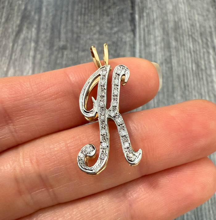 Large Vintage Diamond and 14K Gold Initial "K" Charm