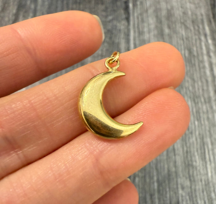 Puffy 14K Gold Crescent Moon Charm